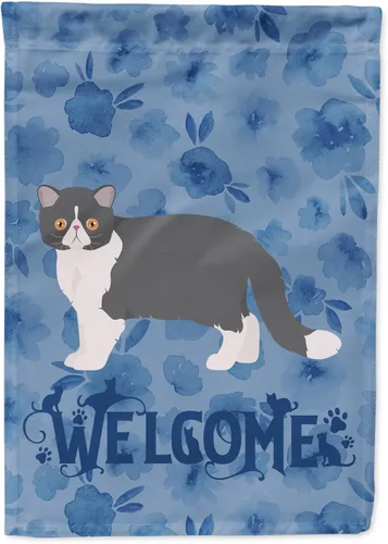 Miniatura 349 de Caroline's Treasures CK4813CHF - Bandera de bienvenida con gato abisinio azul, manga grande, para porche, para colgar en la pared, poliéster