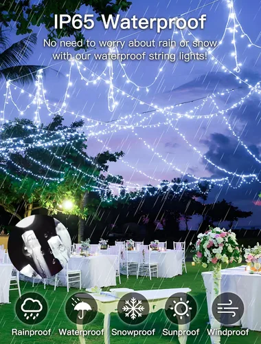 Miniatura 7 de Cadena de 200 luces LED de 98 pies, impermeables con 8 modos con memoria, fuente de alimentación certificada por UL de 30 V para el hogar, jardín