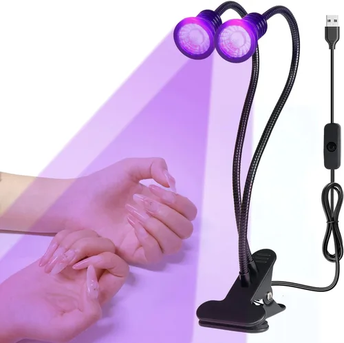YXO YUXINOU Accesorio negro con cuello de cisne y abrazadera para curado UV de uñas de gel UV, portátil, doble cabeza, luz negra UV de 5 V, entrada
