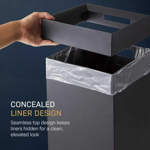 Miniatura 7 de YAMAZAKI Home - Cubo de basura delgado y alto, moderno, cuadrado, de acero con asa, cubo de basura de metal negro para cocina, baño u oficina, 7.25