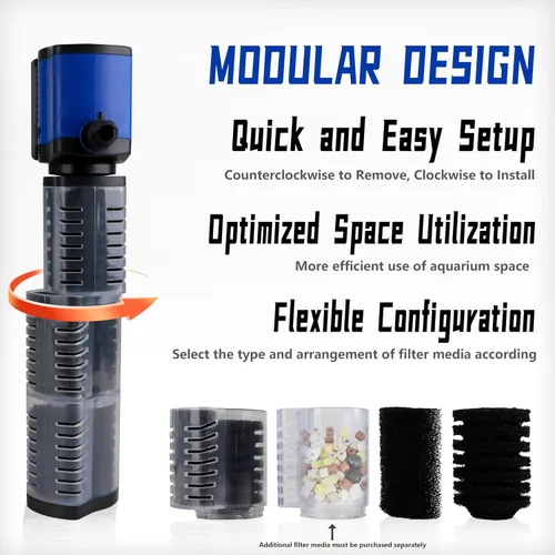 Miniatura 4 de coospider-repta Filtro de acuario para tanque de 100 a 300 galones, potente filtro interno de tanque de peces de 660 GPH, filtro sumergible de bomba