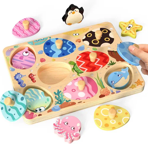 Miniatura 9 de Zeoddler Rompecabezas de madera de Pascua para niños pequeños, 8 piezas de rompecabezas de huevos a juego de animales de granja, juguetes Montessori
