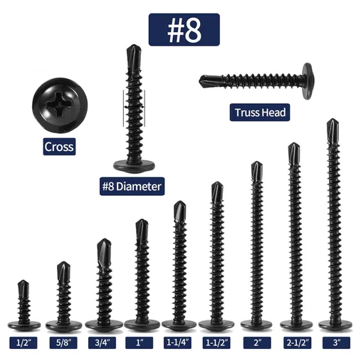Miniatura 3 de Tornillos para chapa metálica #8 x 1/2" 250PCS Acero Inoxidable 410 Cabeza de Brida Tornillos Autorroscantes Rápidos Óxido Negro por SG TZH