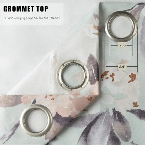 Miniatura 5 de Leeva - Cortinas de ventana para sala de estar, con estampado floral, cortinas de lino texturizado pesado con aislamiento térmico y oscurecimiento