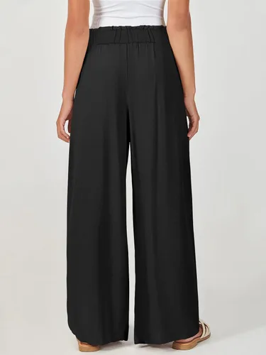 Miniatura 5 de ANRABESS Pantalones palazzo de lino para mujer, estilo casual, holgados, cintura alta, pierna ancha, pantalones de playa con bolsillo