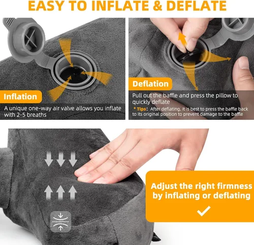 Miniatura 6 de Rewondah Almohada inflable de viaje para avión dormido, almohada inflable para el cuello para viajar en avión con funda lavable, almohada de viaje