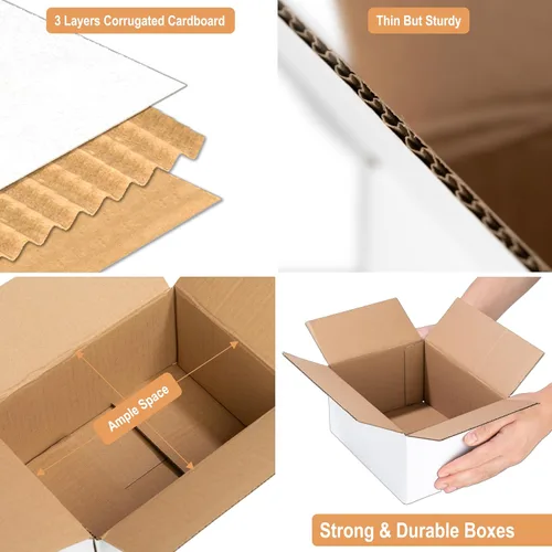 Miniatura 5 de Paquete de 40 cajas de envío de cartón blanco de 4x4x4'', cajas de correo medianas para pequeñas empresas para embalaje, mudanza y almacenamiento