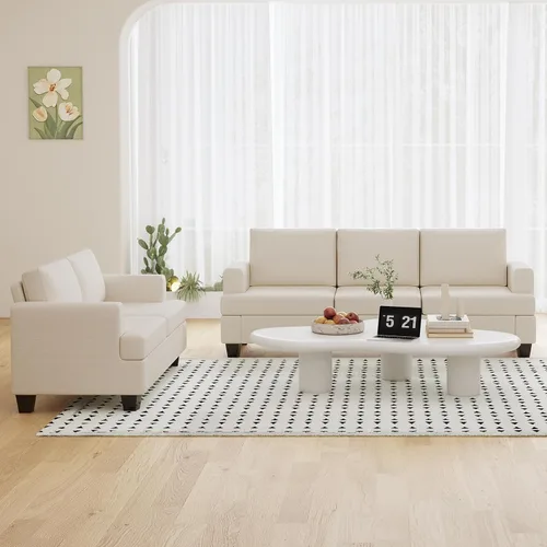 Miniatura 10 de Furnimart Sofás Seccionales para Sala de Estar, Modernos 2 Sofás de Dos Plazas y Sofá de 3 Plazas, Juego de Sofá de Asiento Profundo Color Crema