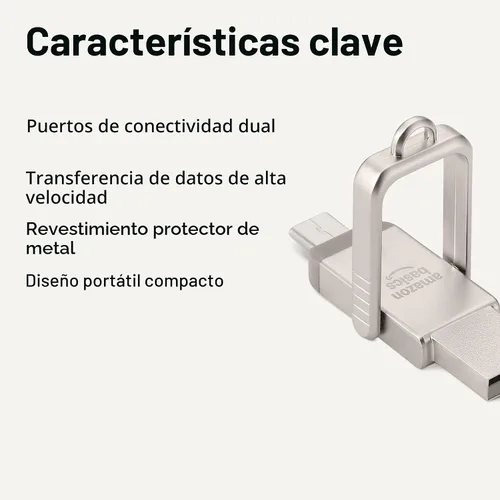 Miniatura 2 de Amazon Basics Unidad Flash USB, Memoria Stick con Puertos Duales USB C y USB A, 128GB, Plata Champán
