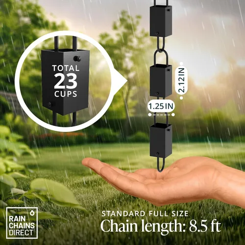 Miniatura 2 de Rain Chains Direct - Cadena de lluvia de eslabones cuadrados - 8.5 pies - Aluminio recubierto de polvo negro duradero - Cadenas de lluvia premium