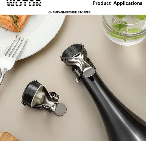 Miniatura 7 de WOTOR Tapones para botella de vino y champán de acero inoxidable con silicona de grado alimenticio, a prueba de fugas, se mantienen frescos, Negro