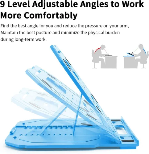 Miniatura 2 de Soporte para tableta de dibujo, soporte plegable para computadora portátil, 9 niveles de ángulos ajustables con un soporte para teléfono integrado