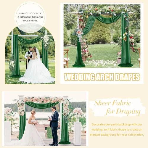 Miniatura 4 de FUHSY Arco de boda de 18 pies, 2 paneles de tela de gasa verde esmeralda, cortinas transparentes para telón de fondo, cortinas verdes, cortinas