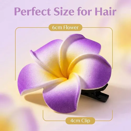 Miniatura 2 de 12 pinzas para el cabello de 2.36 pulgadas para mujeres y niñas, estilo hawaiano hawaiano, bohemio, plumeria, espuma, flores, decoración, pasador