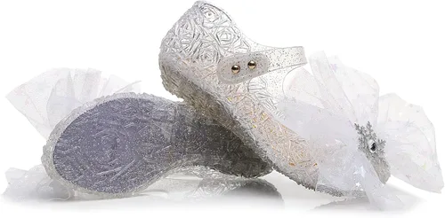 Miniatura 4 de OMGard Zapatos de gelatina para niñas, sandalias de cumpleaños de princesa de reina de la nieve para niñas pequeñas, sandalias azules con purpurina