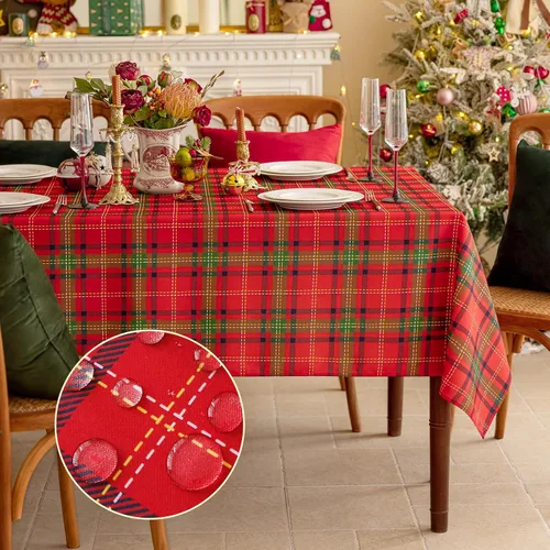Romanstile - Mantel rectangular rojo de cuadros navideño - 60 x 84 pulgadas - Funda de mesa a cuadros resistente a las manchas de agua, manteles de
