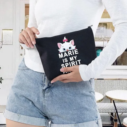 Miniatura 5 de LEVLO Marie - Bolsa de cosméticos con diseño de gatos de dibujos animados, regalo Marie Is My Spirit Animal Maquillaje con cremallera, Marie Spirit