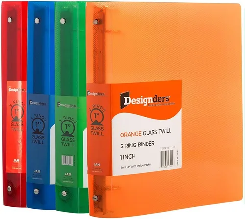 JAM PAPER - Carpetas de plástico de 1 pulgada - Carpetas de 3 anillas surtidas (rojo, azul, verde y naranja) - Paquete de 4