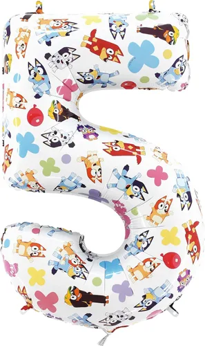 Toyland® - Globo de 66 cm con números de papel de aluminio de Bluey y Bingo - Globos para fiestas de niños - Números del 1 al 5 disponibles