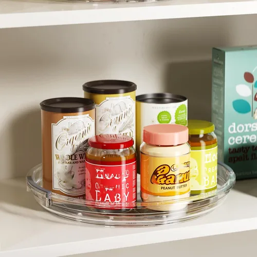 Miniatura 3 de LAMU Paquete de 2 Organizadores Giratorios Transparentes Lazy Susan para Gabinete, 10.6'' 9.25'' Organizador de Condimentos para Refrigerador