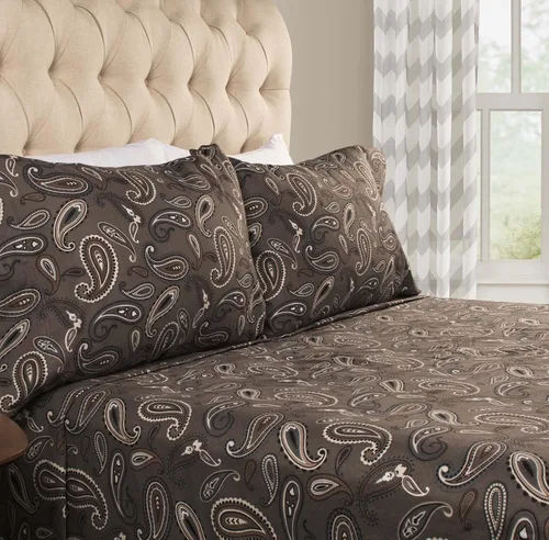 Superior Juego de sábanas de algodón de franela con diseño paisley o sólido, sábanas cálidas y suaves, ropa de cama tradicional bohemia, incluye 1