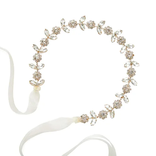 Miniatura 7 de SWEETV - Diadema plateada de niña de flores para boda, diadema de cristal para bebé, corona floral para niña, accesorios para el cabello