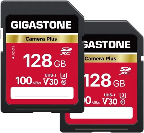 GIGASTONE Paquete de 2 tarjetas SD de 128 GB, cámara Plus, UHS-I U3 Clase 10, tarjeta de memoria SDXC Full HD para cámara digital Canon, tarjeta SD