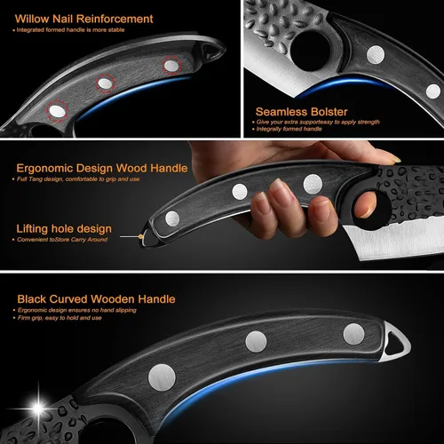 Miniatura 5 de ZENG Cuchillo de chef de 7 pulgadas, cuchillos de carnicero forjados a mano con funda, cuchillo japonés de acero de alto carbono para cortar carne