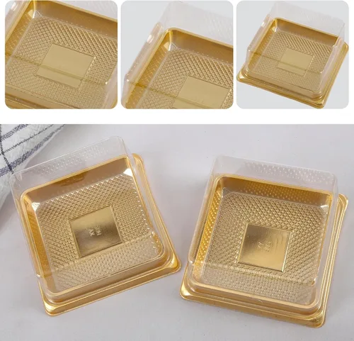 Miniatura 5 de Hewnda Paquete de 50 moldes dorados para tartas, fondo de 3 pulgadas x altura de 1-1/2 pulgadas de plástico transparente mini caja para tartas, caja