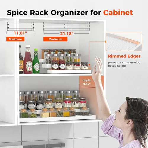 Miniatura 4 de Organizador de Especias Expandible para Gabinete - Organizador de Especias de Gabinete Ajustable de 3 Niveles de Fácil Visibilidad - Organizador