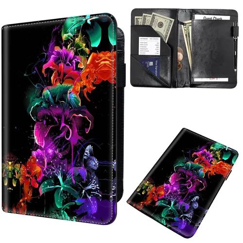 Miniatura 8 de Libreta de pedidos para camarera, cartera de cuero con bolsillo con cremallera oculta, soporte para bolígrafos, lindo organizador para camarera