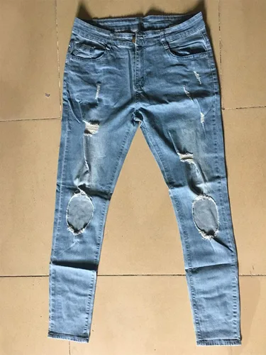 Miniatura 3 de Andongnywell - Pantalones de mezclilla con cremallera para hombre elásticos rasgados rasgados y rasgados pierna cónica pantalones de mezclilla