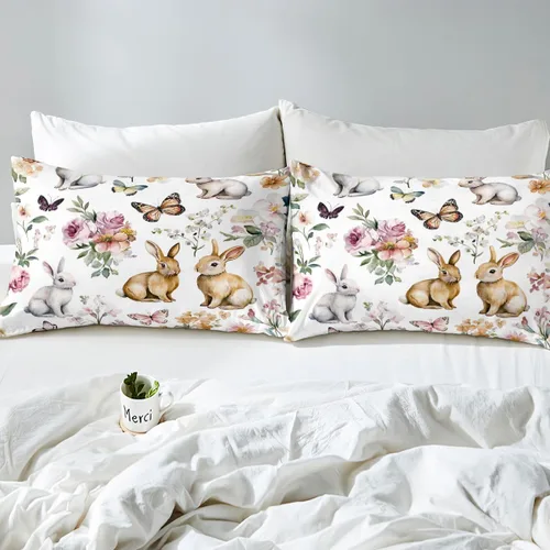 Miniatura 5 de Erosebridal Juego de sábanas de conejo de Pascua, tamaño individual, juego de sábanas de flores de primavera para niñas, mujeres, niños