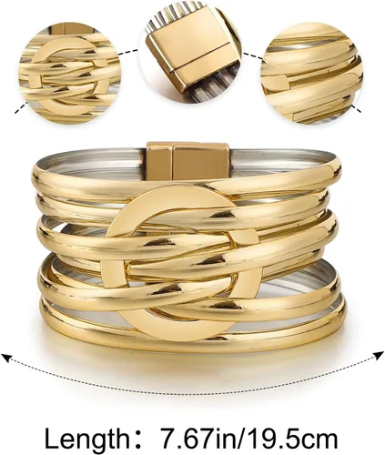 Miniatura 7 de Edoneery - Pulsera envolvente de cuero para mujer, brazalete de puño de múltiples capas hecho a mano estilo bohemio con cuentas de cristal