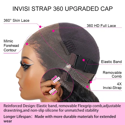 Miniatura 5 de Pelucas de cabello humano ondulado con encaje frontal 360 con correa oculta, nudos blanqueados, sin pegamento, previamente despuntadas, precortadas