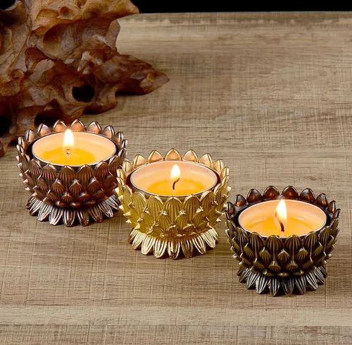Miniatura 6 de Portavelas votivas de flor de loto, portavelas budista de cobre, taza de oferta de agua budista tibetana, soporte para lámpara de aceite para Rojo