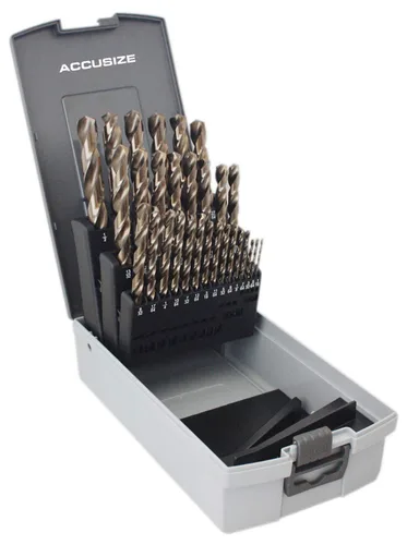 Miniatura 13 de Accusize Industrial Tools M35 H.S.S. Plus Juego de brocas métricas de cobalto al 5%, punta dividida de 135 grados, 1 a 0.394 in por 0.020 in en caja