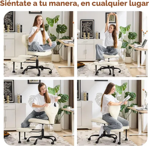 Miniatura 4 de YFO Silla ergonómica de oficina con patas cruzadas y silla de meditación para TDAH con ruedas silenciosas para silla de escritorio de oficina