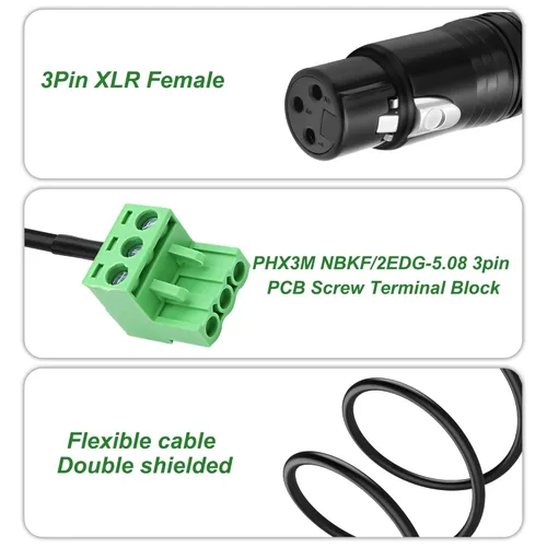 Miniatura 3 de XMSJSIY XLR a 3 pines Phoenix Cable XLR 3P hembra a PHX3M NBKF/2EDG-5.08 3pin PCB tornillo bloque de terminales adaptador cable conector
