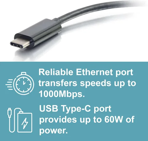 Miniatura 4 de C2G 29749 Adaptador USB C y adaptador Ethernet con alimentación, negro