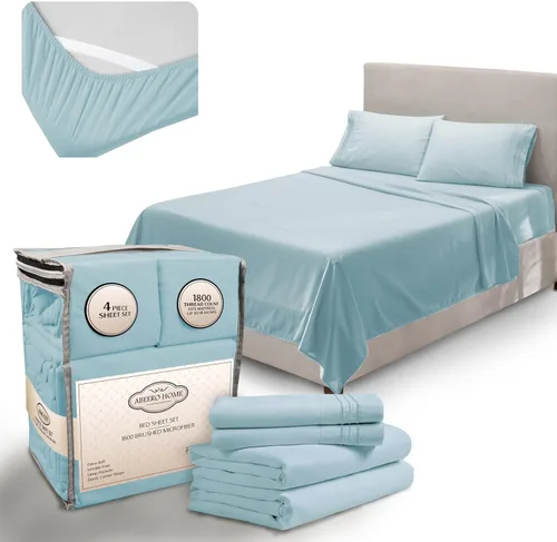 Miniatura 13 de Abeero Home Juego de sábanas de tamaño King, sábanas de hotel de lujo, sábana suave con correas elásticas en las esquinas, sábana de microfibra