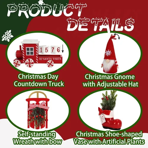 Miniatura 3 de Decoraciones Navideñas Juego de 8 Piezas de Decoración para Bandejas Escalonadas, Bonita Decoración Navideña de Mesa para Hogar Estante Repisa