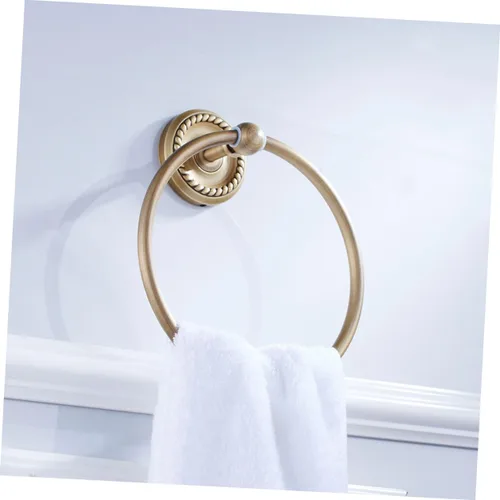 Miniatura 3 de Antique Brushed Brass Towel Ring Hanging Towel Rack Wall Mounted Round Bathroom Accessory for Home Hotel School Bathroom Decor