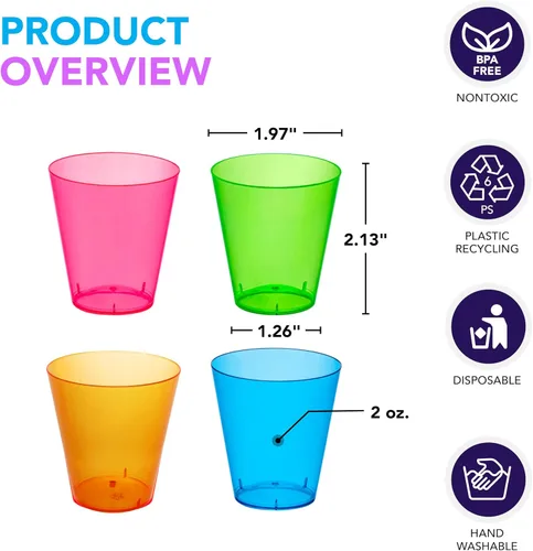Miniatura 2 de Party Essentials Hard Plastic 2-Ounce Shot/Shooter Glasses, 40-Count, Assorted Neon