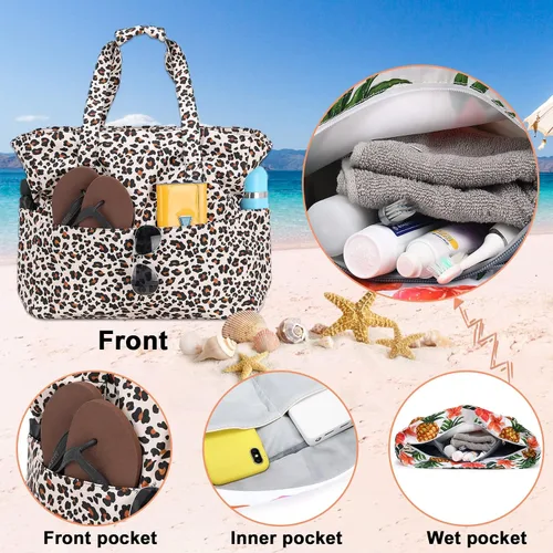 Miniatura 7 de Bolsa de playa y piscina para mujer, grande, bolsa de gimnasio con compartimento húmedo para viajes, impermeable