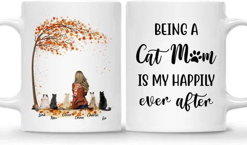 Miniatura 13 de Gossby Taza personalizada con texto en inglés "Being a Cat Mom", regalo personalizado para mujeres con diseño, nombre, raza de gato, cumpleaños, día