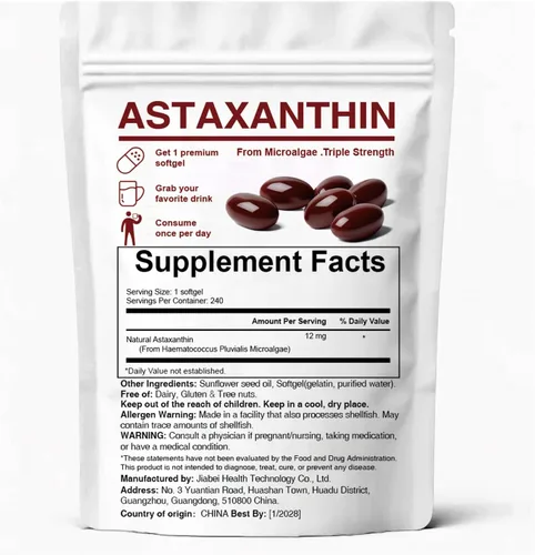 Miniatura 7 de Astaxantina 12 mg, suplementos antioxidantes de astaxantina premium con actividad antioxidante, apoya los ojos, el sistema inmunológico, la salud