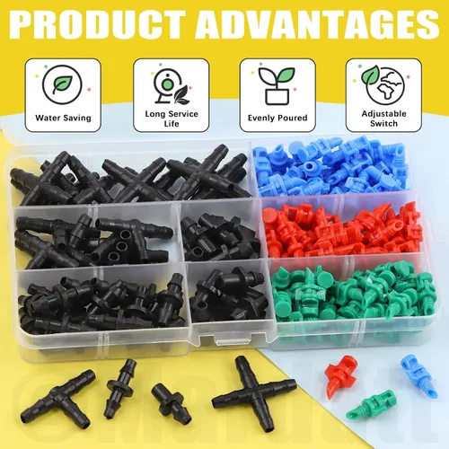 Miniatura 4 de Kit de accesorios de conectores de púas de riego por goteo de 152 piezas para tubos de 1/4 pulgadas, incluye rociador atomizador de rociador