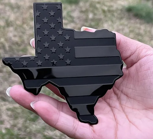 Emblema de metal para guardabarros de automóvil con bandera negra del estado de Texas para automóviles y camiones (3 x 4 pulgadas, negro)
