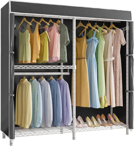 Miniatura 13 de VIPEK V4 - Perchero resistente para colgar ropa, capacidad de carga de 810 libras, perchero de doble barra con estantes ajustables y ganchos Negro